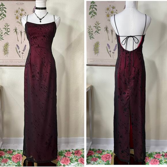 Morgan & Co. Dresses & Skirts - 90s Y2k Glitter Velvet Floral Tie Back Formal Dress Whimsigoth Dark Fairy XS S